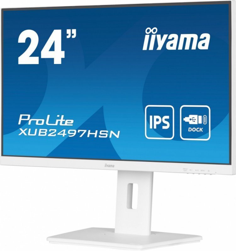 IIYAMA Monitor 24 cale XUB2497HSN-W2 IPS, USB-C Dock, HDMI, DP, 300cd, Pivot, HAS, biały ^5y^