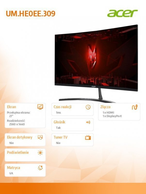 Acer Monitor 27 cali ED273US3BMIIPX