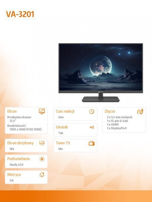 AG NEOVO Monitor 32 cale VA-3201 CZARNY 300cd^m2 1400:1 16^7