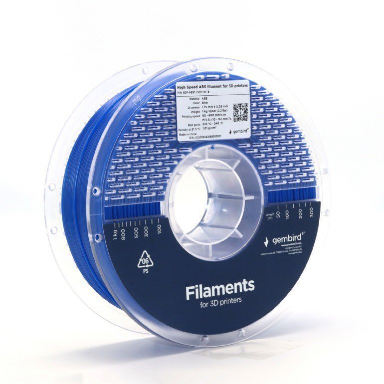 Gembird Filament ABS High Speed, 1,75 mm, 1 kg, niebieski