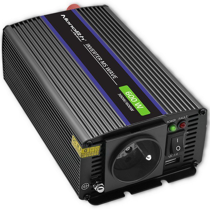 Qoltec Przetwornica napięcia Monolith 600 MS Wave | 12V na 230V |       300^600W | USB