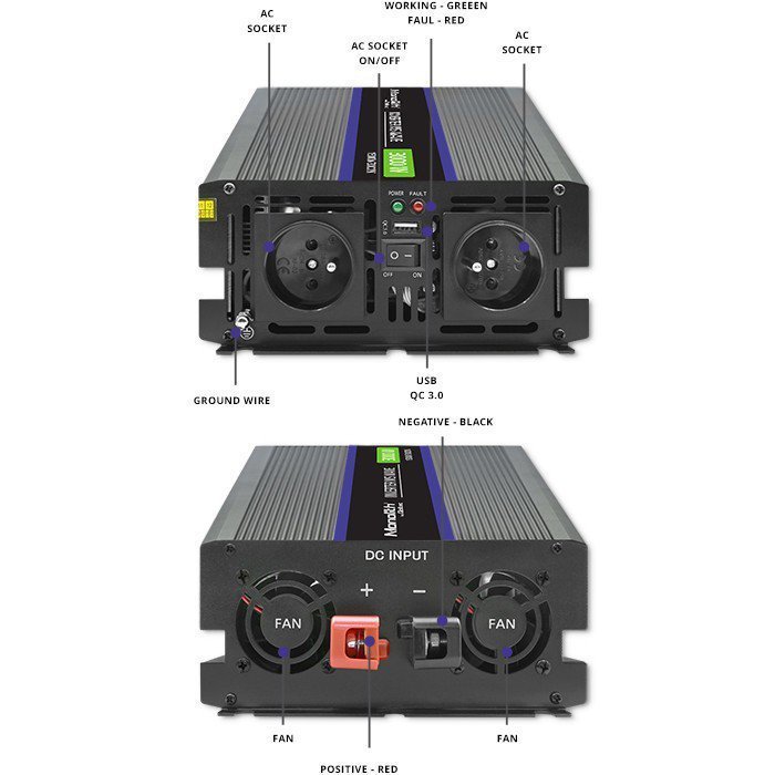 Qoltec Przetwornica napięcia Monolith 3000 MS Wave | 12V na 230V |      1500^3000W | USB