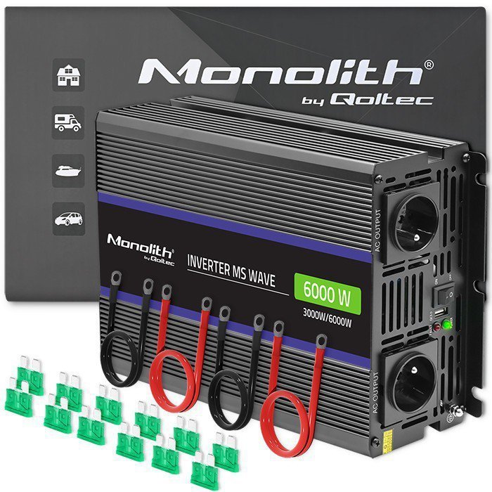 Qoltec Przetwornica napięcia Monolith 6000 MS Wave | 12V na 230V | 3000^6000W | USB