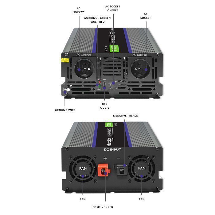 Qoltec Przetwornica napięcia Monolith 6000 MS Wave | 12V na 230V | 3000^6000W | USB