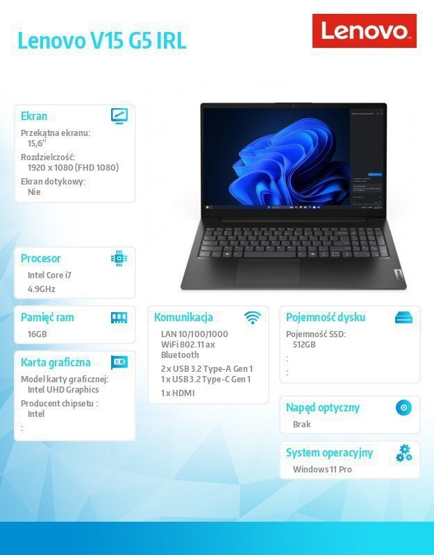 Lenovo Laptop V15 G5 83GW00MFPB W11Pro i7-13620H^16GB^512GB^INT^15.6 FHD^Business Black^3YR OS