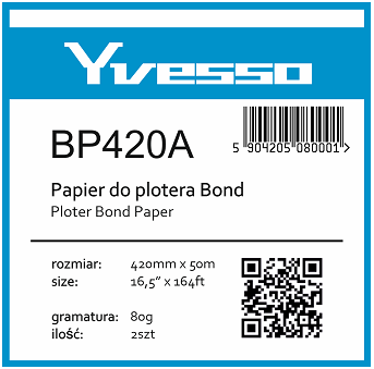 Papier w roli do plotera Yvesso Bond 420x50m 80g BP420A ( 420x50 80g )