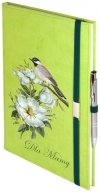 Notes A4 z długopisem zamykany na gumkę z blaszką - papier biały w kratkę - Vivella seledynowa (gumka zielona) - Z NADRUKIEM NA DZIEŃ MATKI 