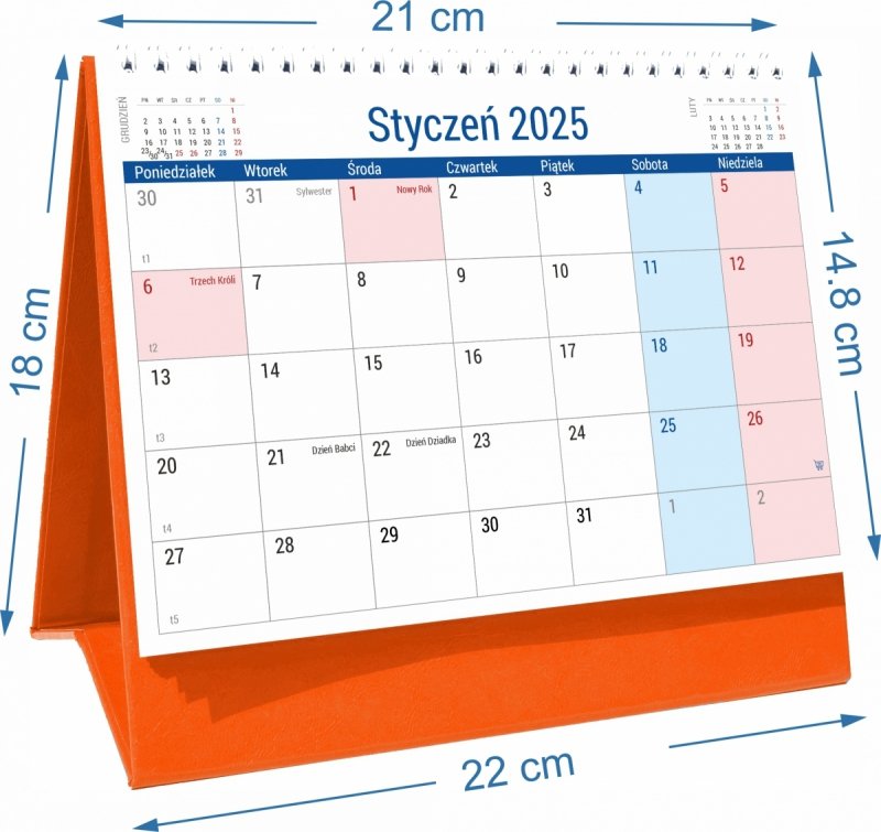 Wymiary kalendarza biurkowego PLANO na rok 2025
