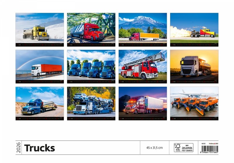 H24 Kalendarz ścienny wieloplanszowy Trucks 2026 Z NADRUKIEM