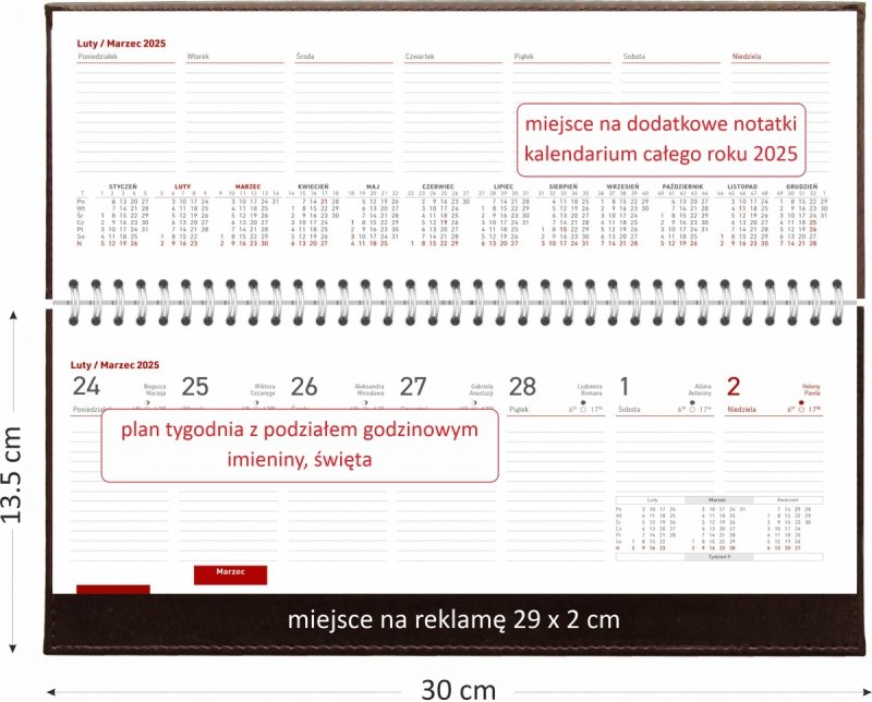 wymiary kalendarza leżącego