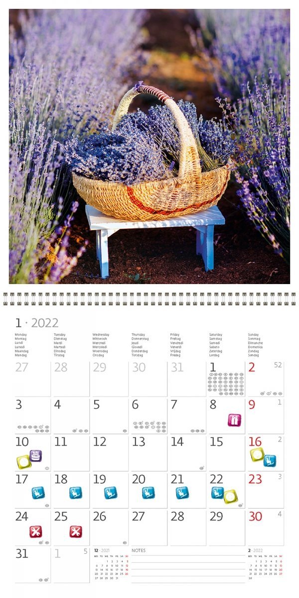Kalendarz ścienny wieloplanszowy Provence 2022 z naklejkami - styczeń 2022