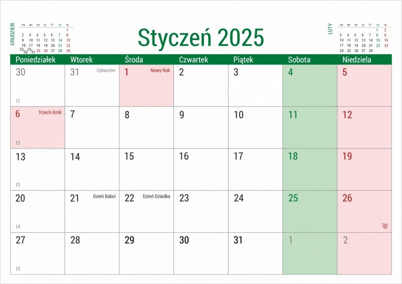 Kalendarz biurkowy do postawienia na biurku - styczeń 2025