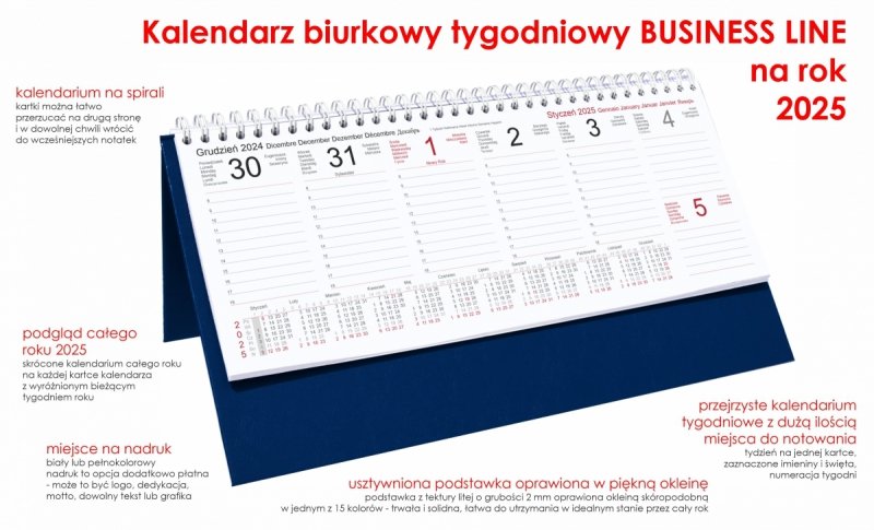 opis kalendarza tygodniowego BUSINESS LINE na rok 2025