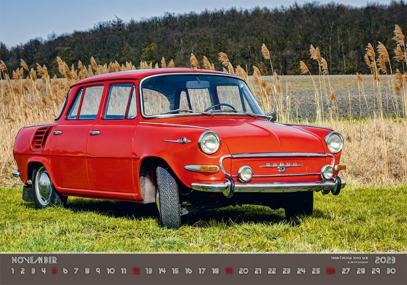 Kalendarz ścienny wieloplanszowy Retro Cars 2023 - listopad 2023