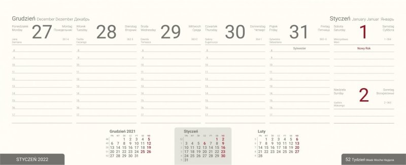 Kalendarz biurkowy tygodniowy na rok szkolny 2021/2022 PREMIUM czerwony