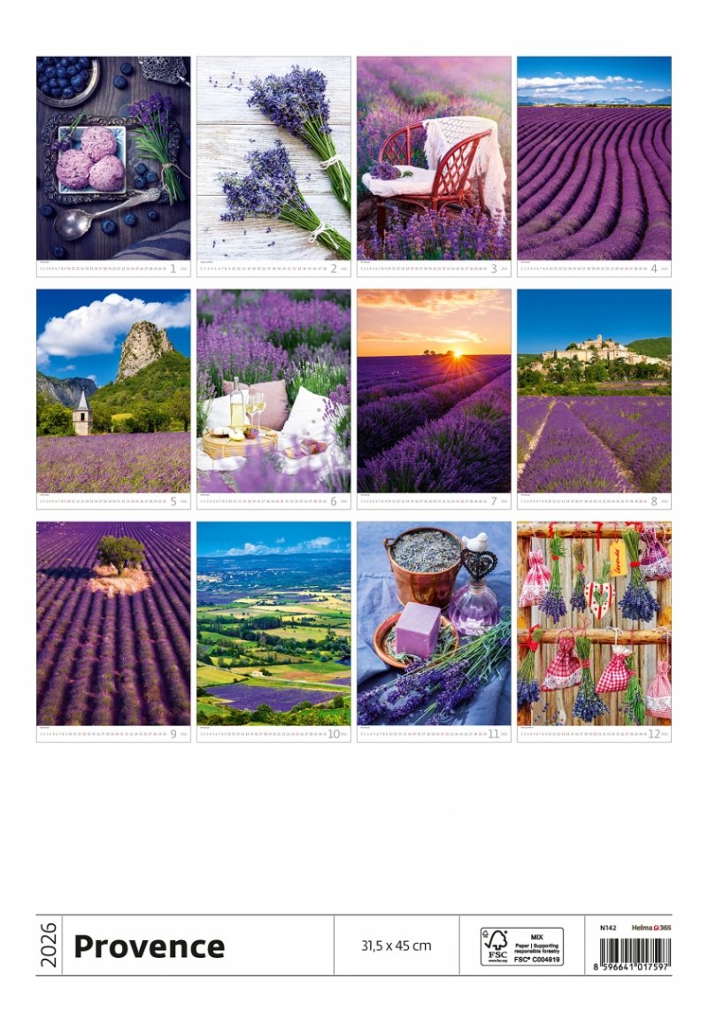 H15 Kalendarz ścienny wieloplanszowy Provence 2026 Z NADRUKIEM