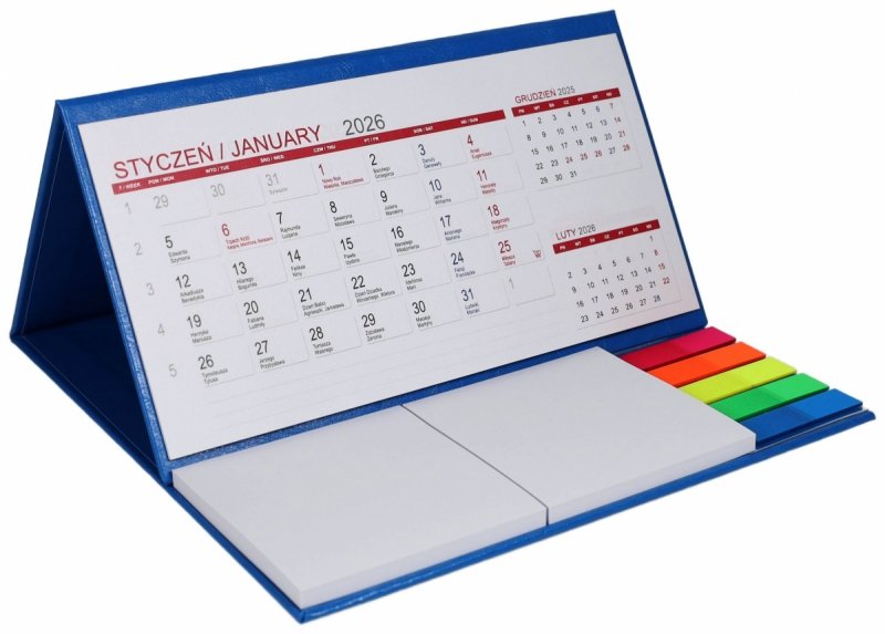 Kalendarz biurkowy z notesami i znacznikami MIDI 3-miesięczny 2026 niebieski
