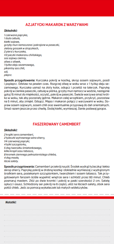 przepisy w kalendarzu kulinarnym z magnesem na lodówkę