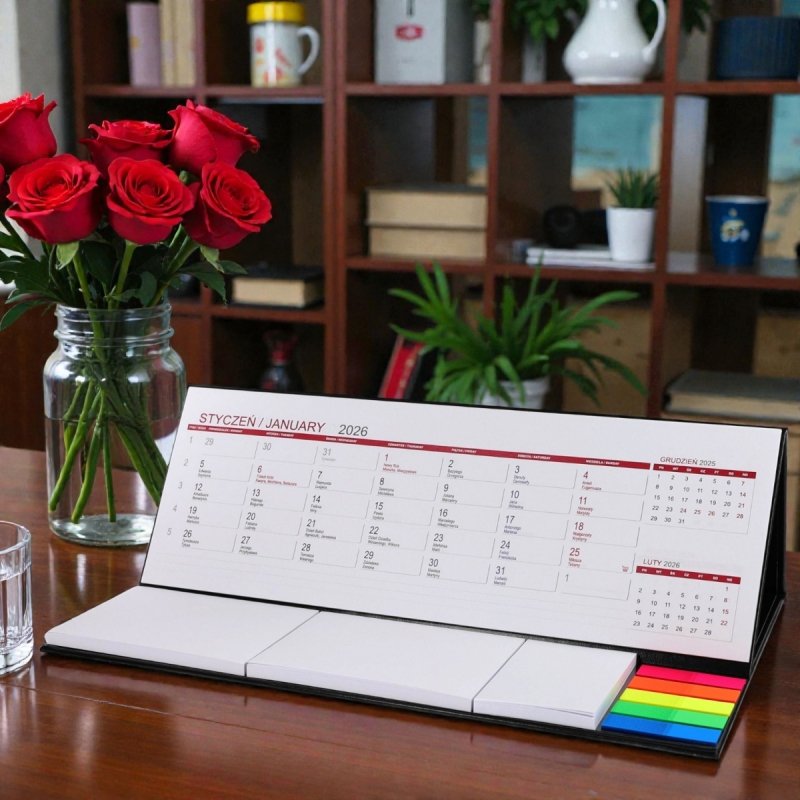 Kalendarz biurkowy z notesami i znacznikami samoprzylepnymi MAXI 2026 pomarańczowy