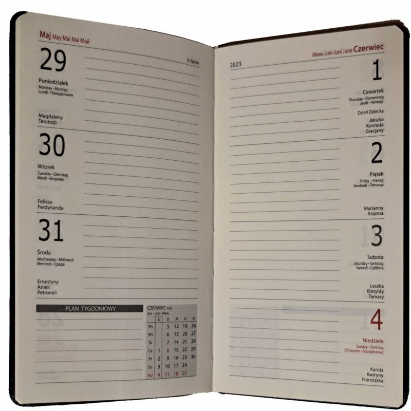 Kalendarz książkowy 2023 A6 tygodniowy papier chamois oprawa NEBRASKA LUX GRANATOWA