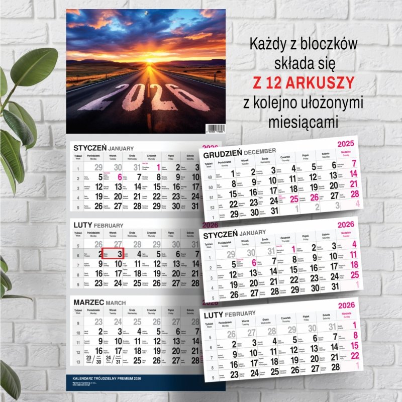 Kalendarz TRÓJDZIELNY PREMIUM 2026 DROGA