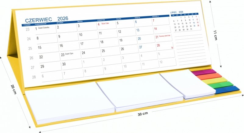 wymiary kalendarza biurkowego szkolnego dla ucznia na rok 2026/27