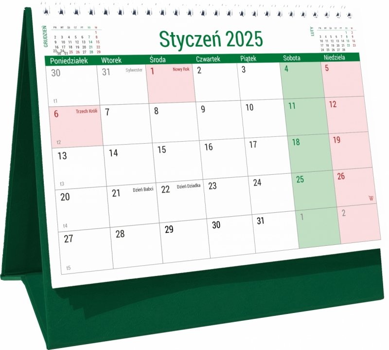 Kalendarz biurkowy PLANO na rok 2025 z dużą ilością miejsca na notatki