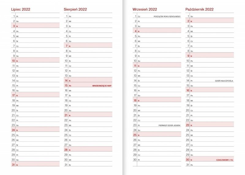 kalendarz ze skróconym kalendarium roku szkolnego 2022/23
