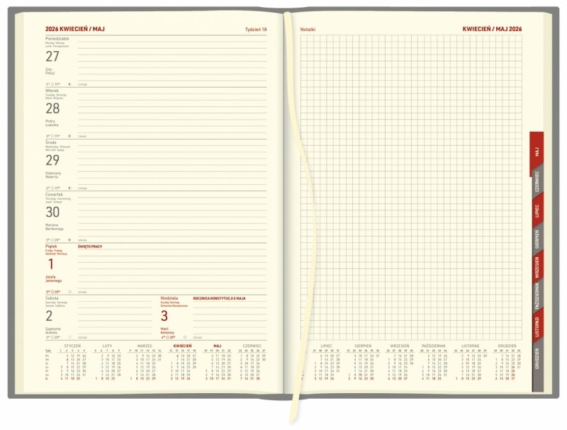 blok kalendarza A4 tygodniowo-notesowy, papier chamois