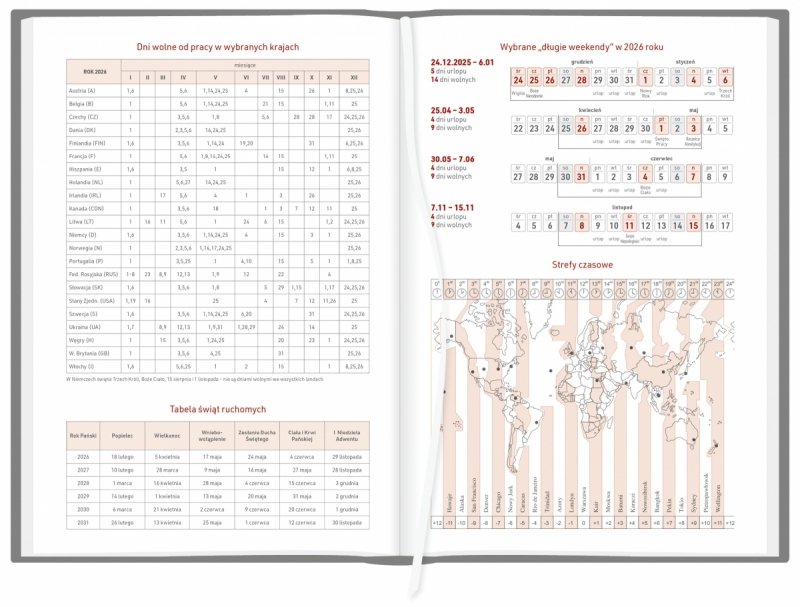 dni wolne od pracy w wybranych krajach, tabela świąt ruchomych, wybrane długie weekendy 2026