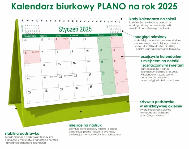 Kalendarz 2025 PLANO stojący na twardej podstawce
