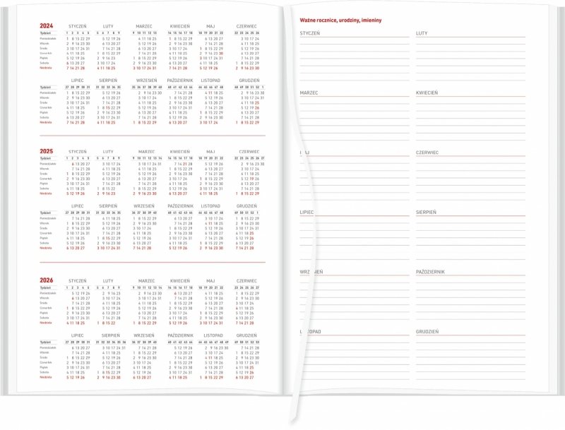 skrócone kalendarium 2024, 2025, 2026 oraz ważne rocznice, urodziny