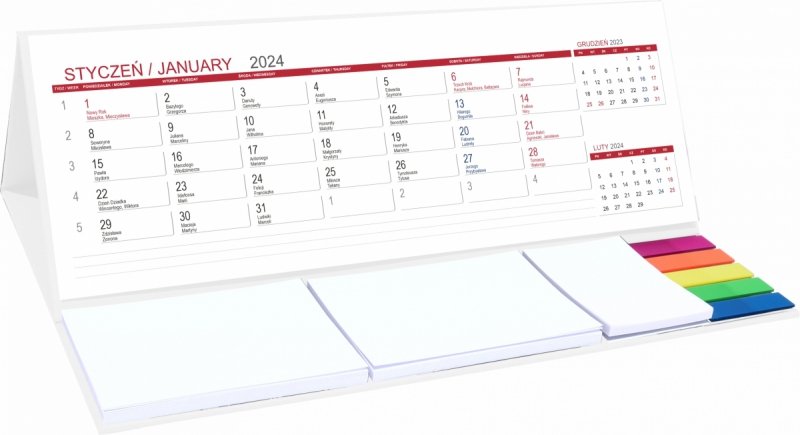 Kalendarz na biurko MAXI 2024 z notesami i znacznikami