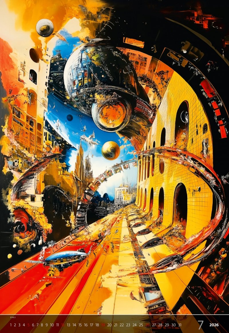 E08 Kalendarz ścienny wieloplanszowy Surreal New Worlds 2026 - exclusive edition Z NADRUKIEM