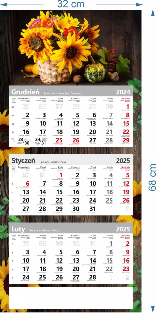 wymiary kalendarza poster na rok 2025
