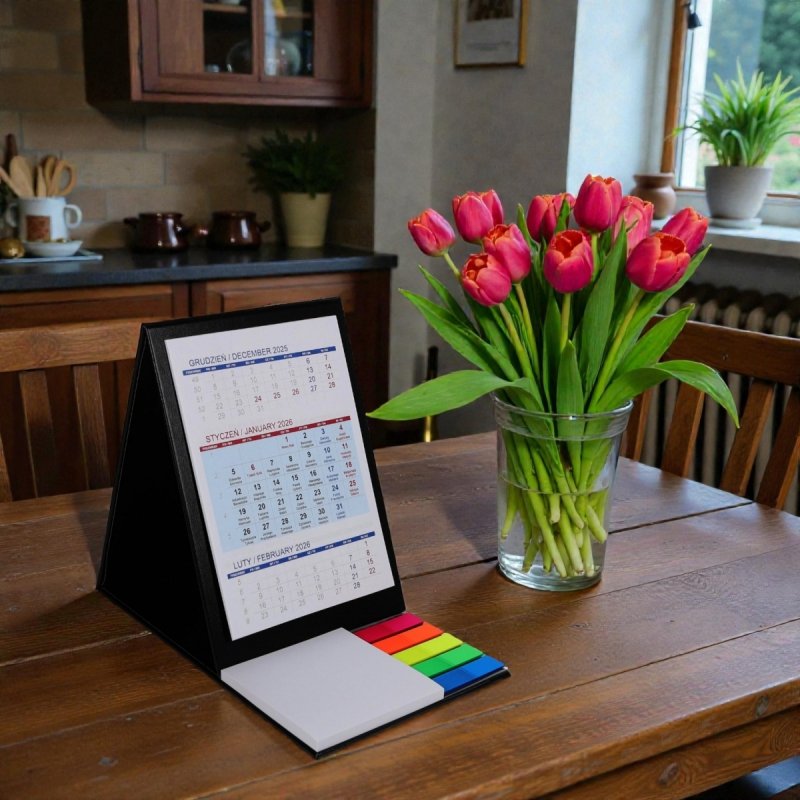 Kalendarz biurkowy z notesem i znacznikami TOP 3-miesięczny 2026 biały