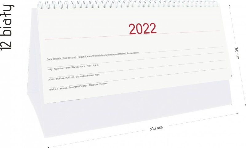 Kalendarz biurkowy stojący na podstawce PREMIUM 2022 biały