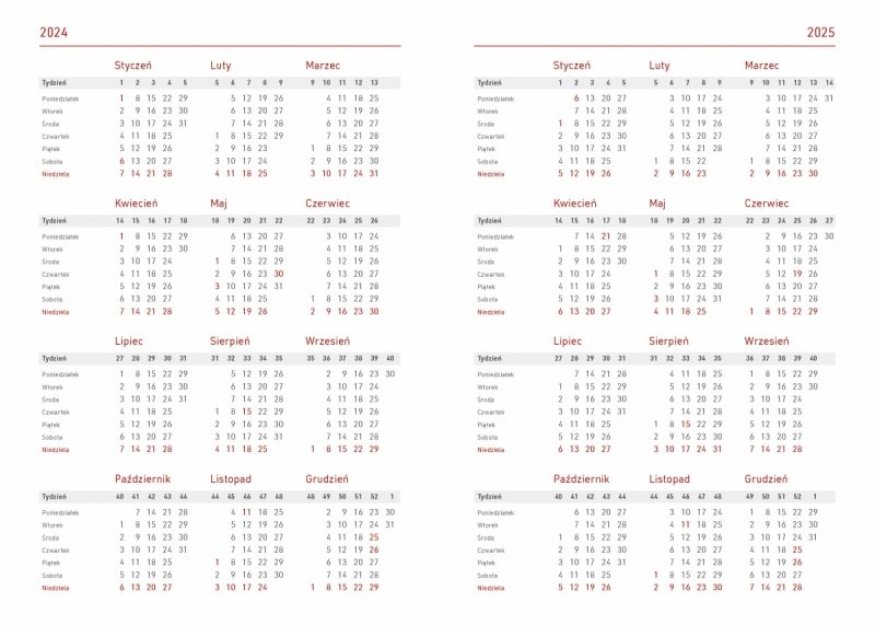 kalendarz od lipca 2024 do października 2025