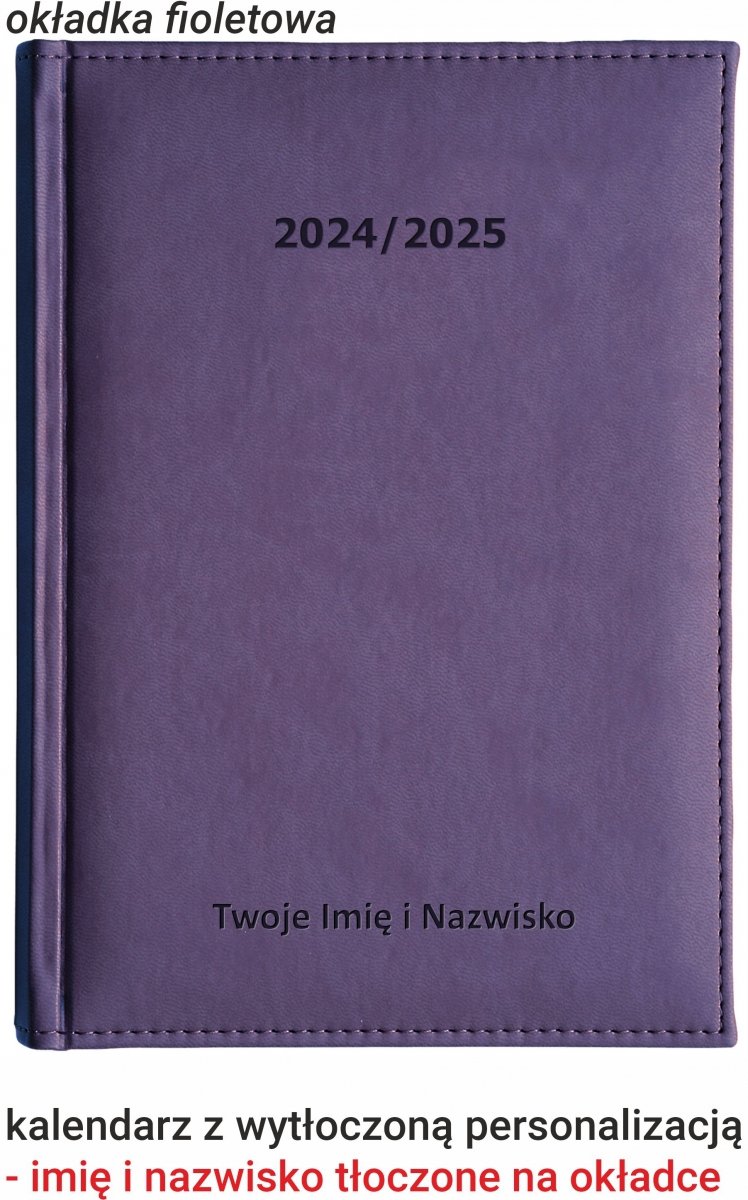 Kalendarz z wytłoczoną personalizacją na okładce kolor fioletowy