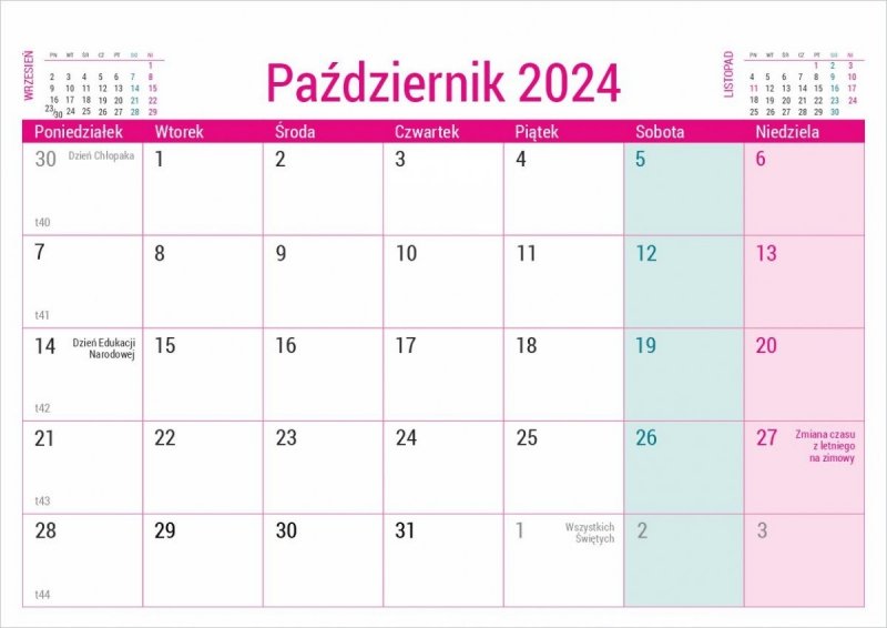 Biurkowy kalendarz na wzmocnionej podstawce - październik 2024