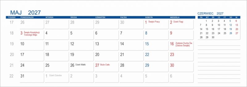 kalendarz miesięczny dla uczniów i pedagogów na rok szkolny 2026/27