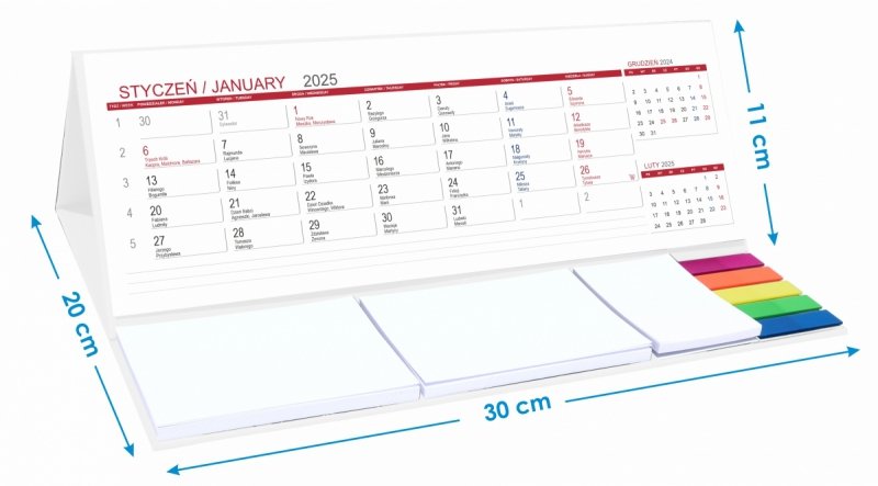 wymiary kalendarza MAXI na rok 2025