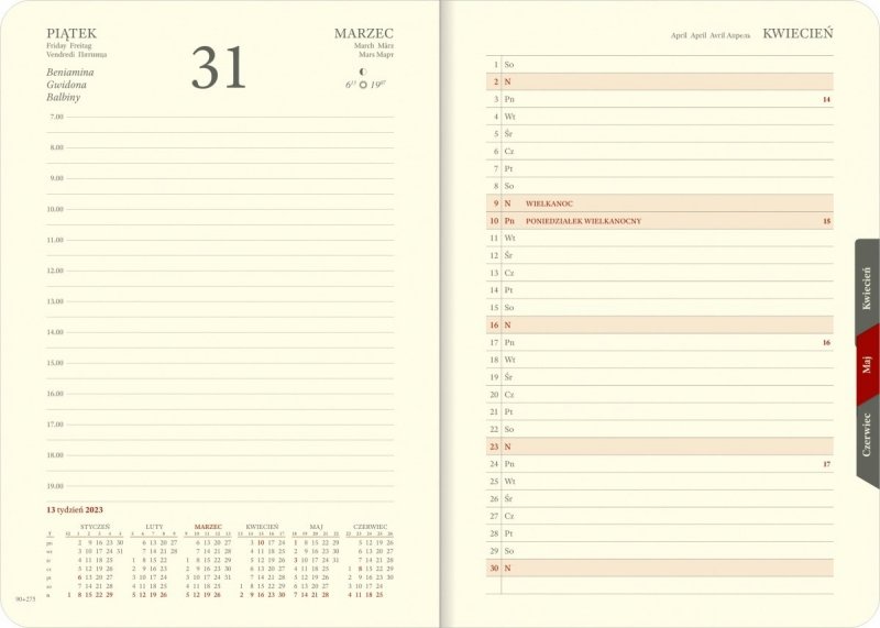 Wkład A5 dzienny na rok 2023 do kalendarza - organizera ze skóry naturalnej KENIA