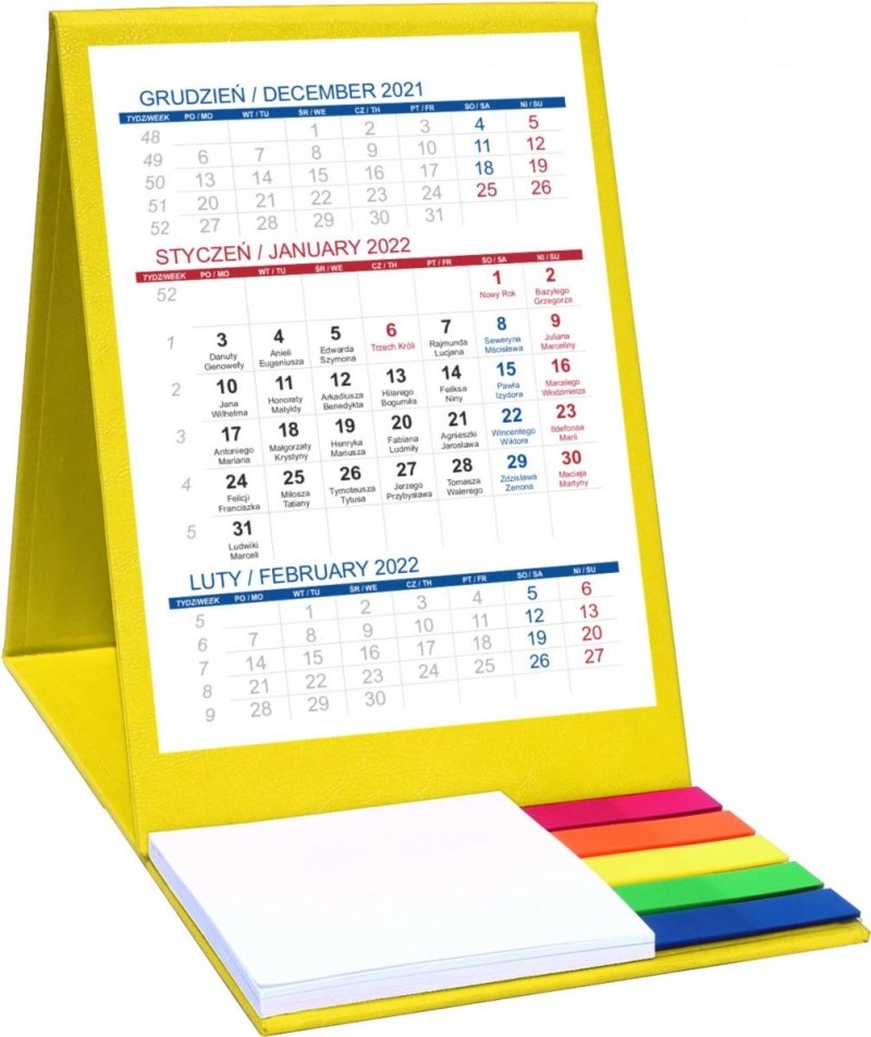 Kalendarz biurkowy z notesem i znacznikami TOP 3-miesięczny 2022 żółty