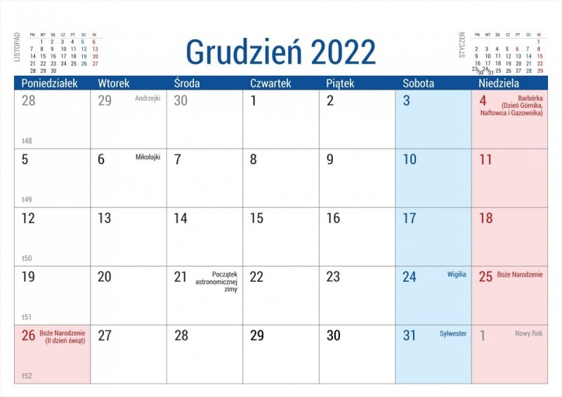  Kalendarz biurkowy stojący na podstawce PLANO 2022 niebieski