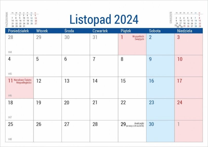 Kalendarz biurkowy na twardej podstawie - listopad 2024