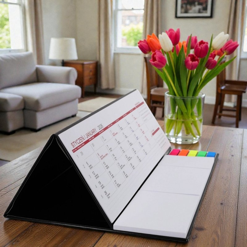 Kalendarz biurkowy z notesami i znacznikami samoprzylepnymi MAXI 2026 brązowy