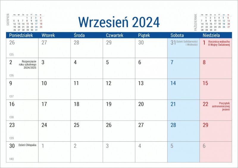 Kalendarz biurkowy z czytelnym kalendarium 