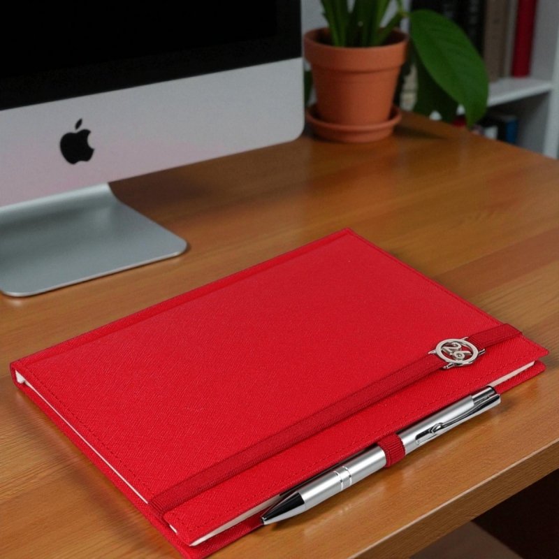 Kalendarz książkowy 2026 A4 dzienny papier chamois wycinane registry oprawa z zamykaniem na gumkę i mocowaniem na długopis ROSSA VIU czerwona