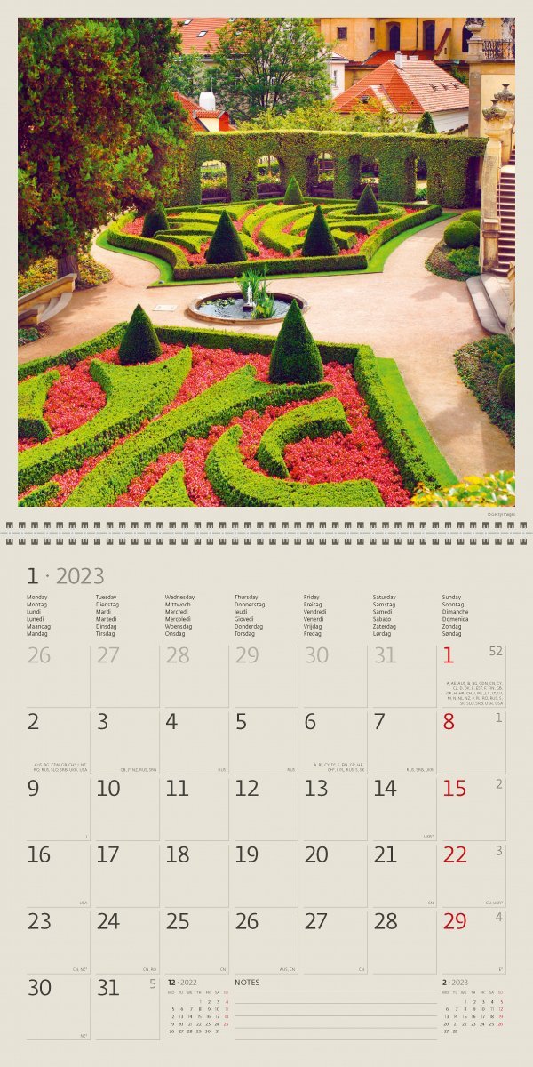 Kalendarz ścienny wieloplanszowy Gardens 2023 z naklejkami - styczeń 2023